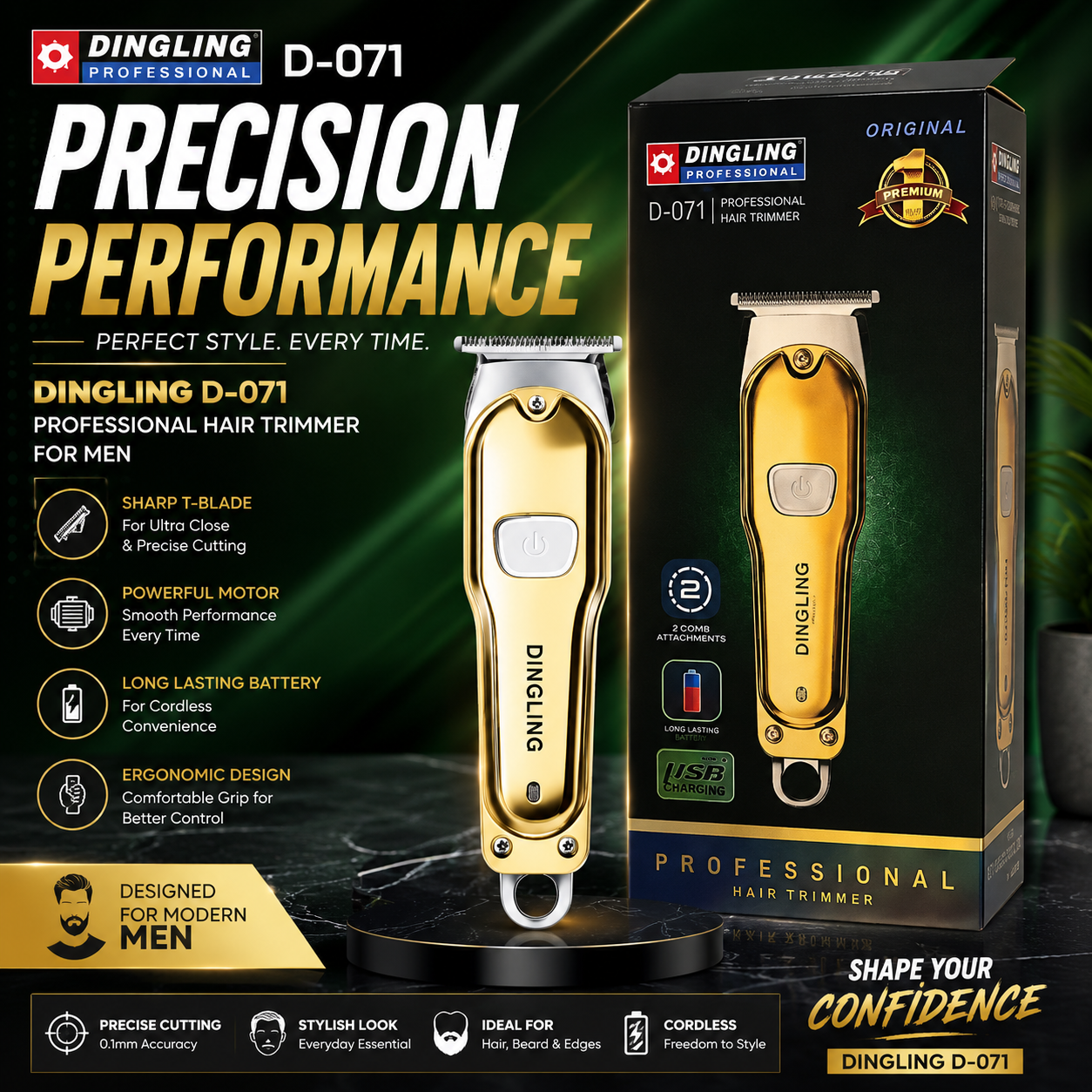 Dingling D-071 Professional Beard Trimmer – Precision Outlining & Detail Hair Grooming Tool for Men