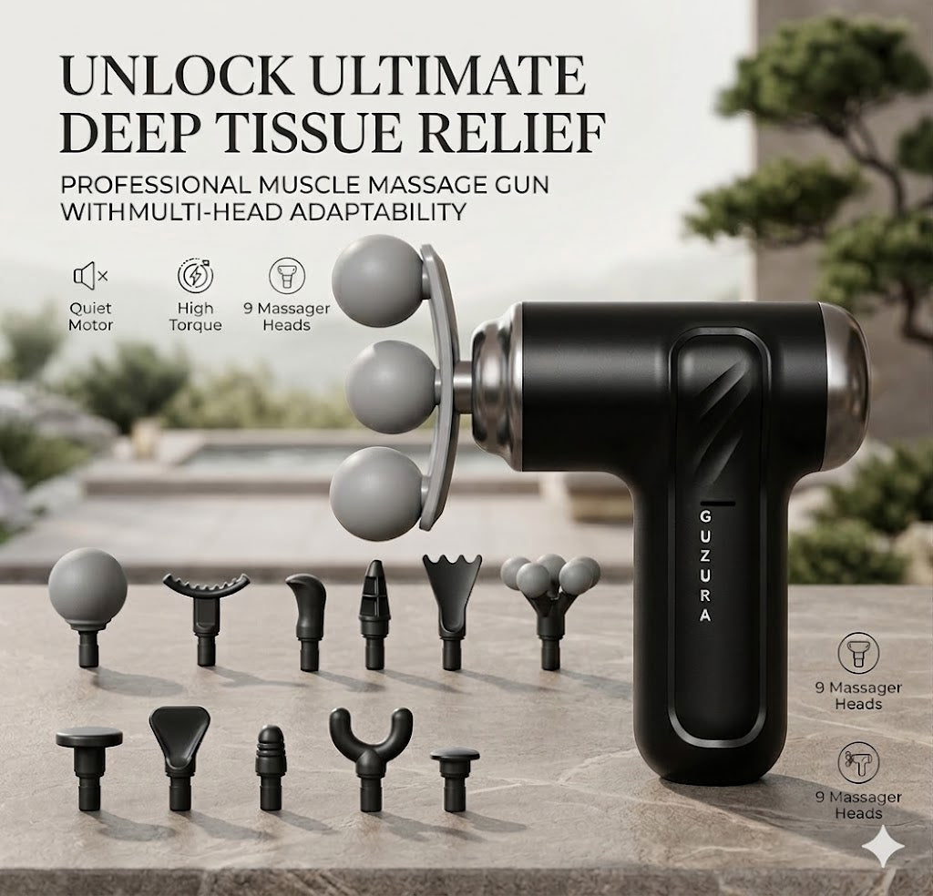 Professional 9-in-1 Deep Tissue Gun Massager with 3 Interchangeable Heads