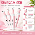 Kemei KM-3024 4-in-1 Rechargeable Women’s Grooming Kit – Professional Electric Shaver, Eyebrow Trimmer, Nose Hair Remover & Facial Epilator for Flawless Smooth Skin"