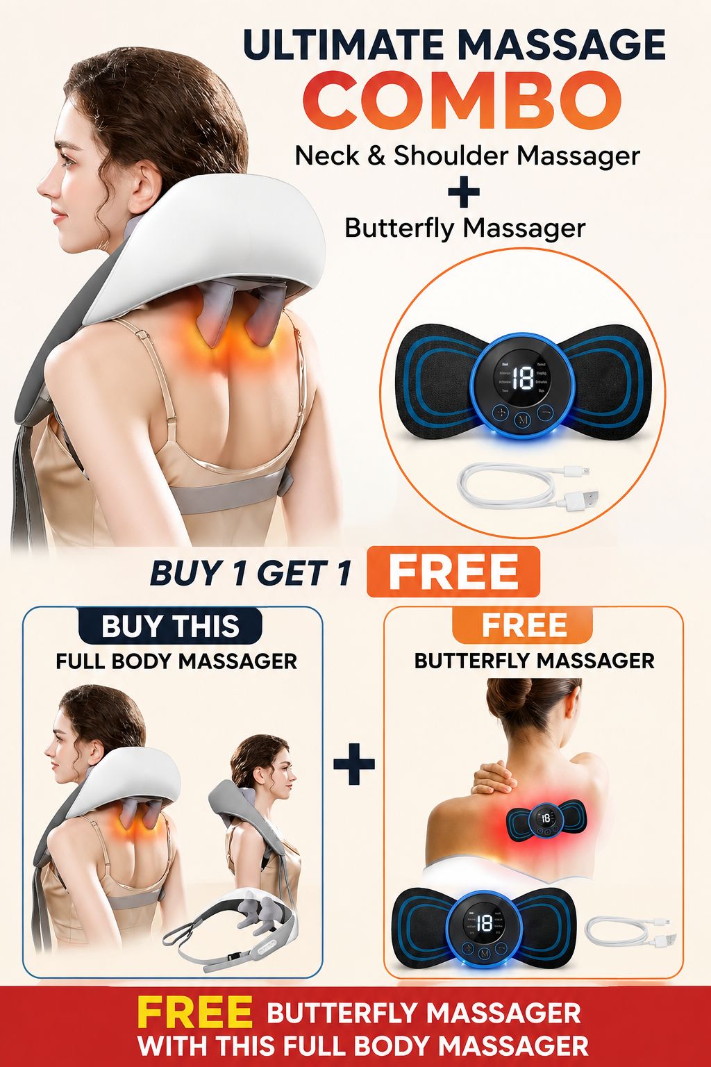 Full Body Massager + Free Butterfly Massager| 7 Days Money Back Guarantee| Free Shipping | Cash On Delivery