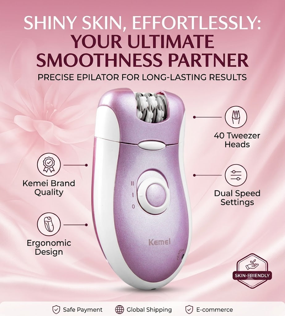 Kemei KM-2068 2-in-1 Rechargeable Lady Epilator for Deep Root Hair Removal & Instant Shaving